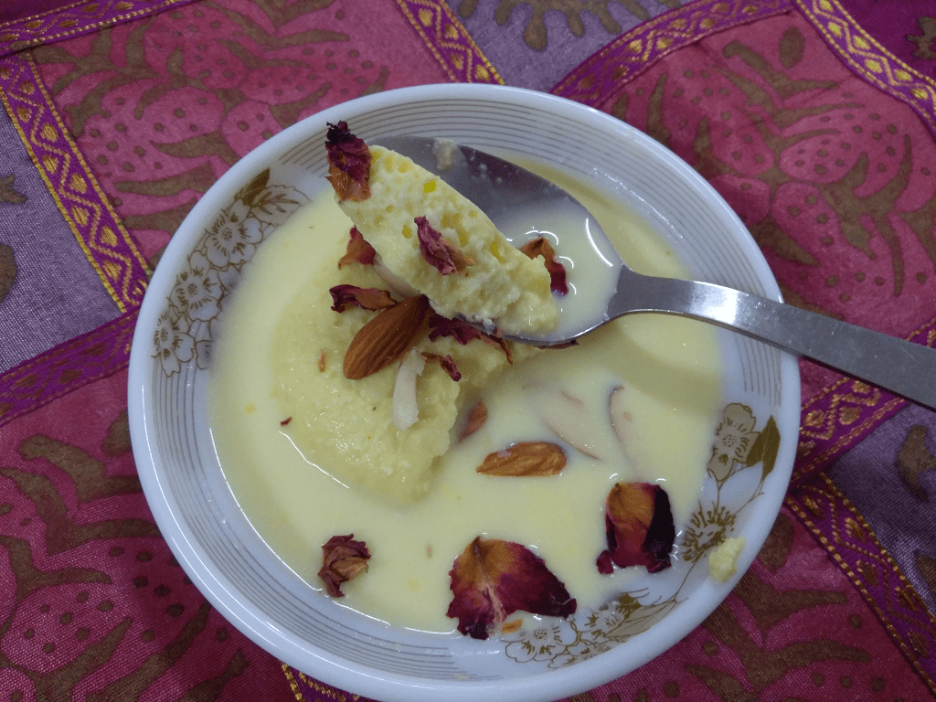 Soft and spongy rasmalai made with toned milk