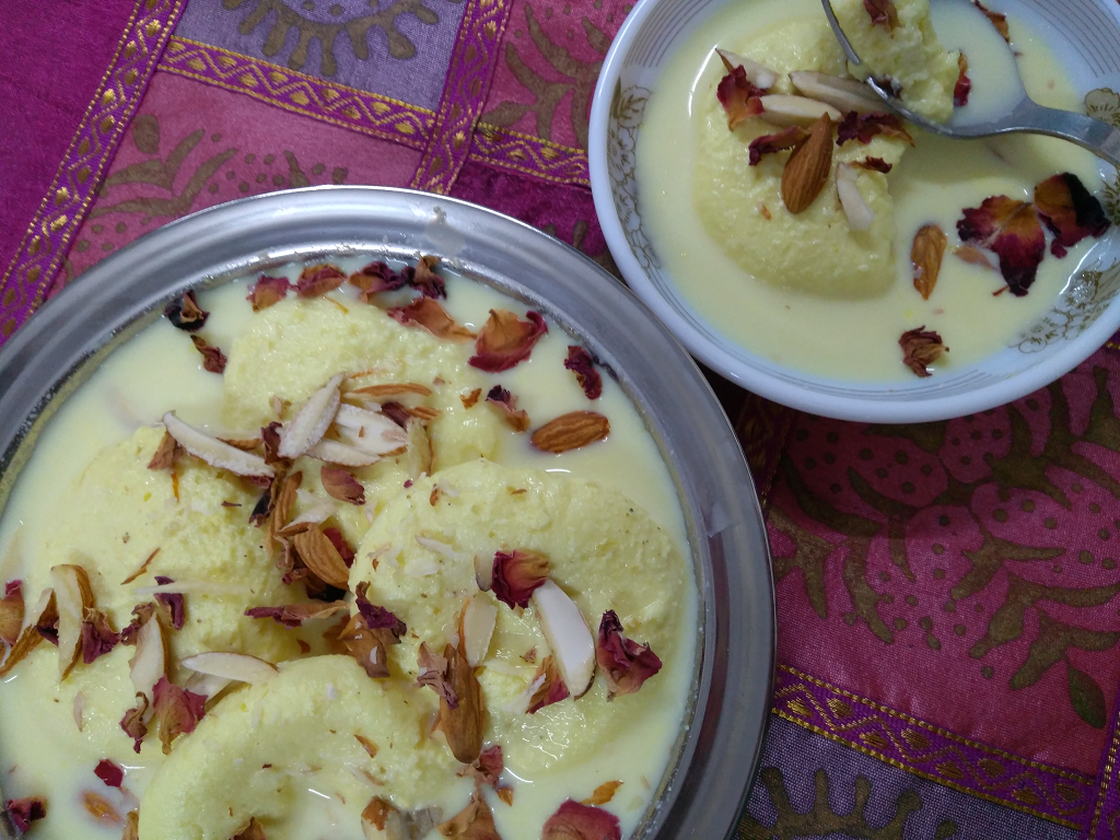 Soft and spongy rasmalai made with toned milk