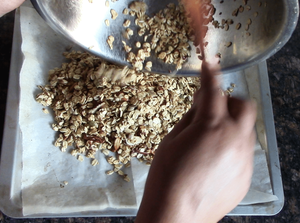 Homemade crunchy granola with nuts and raisins