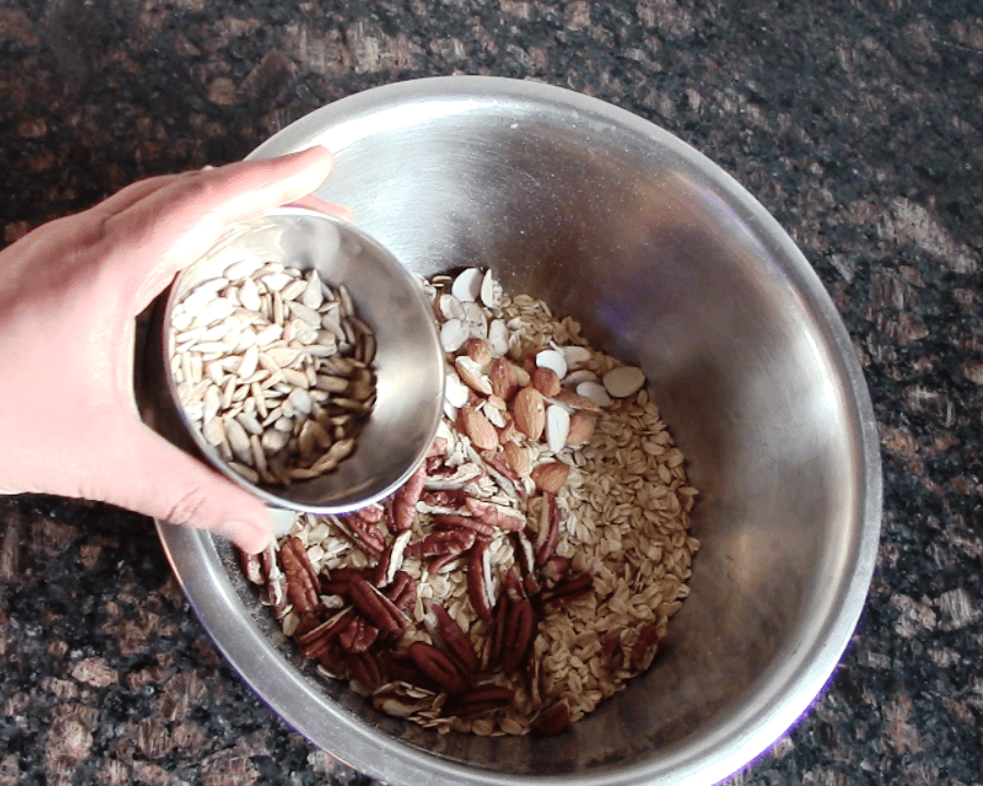 Homemade crunchy granola with nuts and raisins