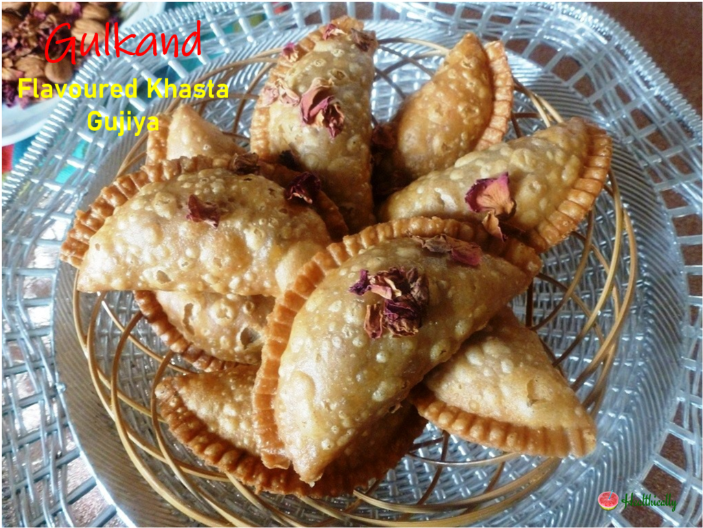 Holi special gulkand flavoured khasta mawa gujiya recipe