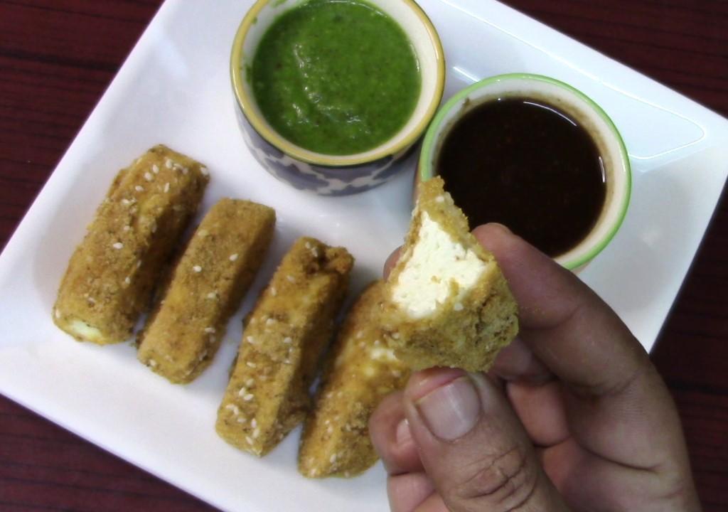 Baked spicy paneer sticks/ Indian cottage cheese snack recipe 