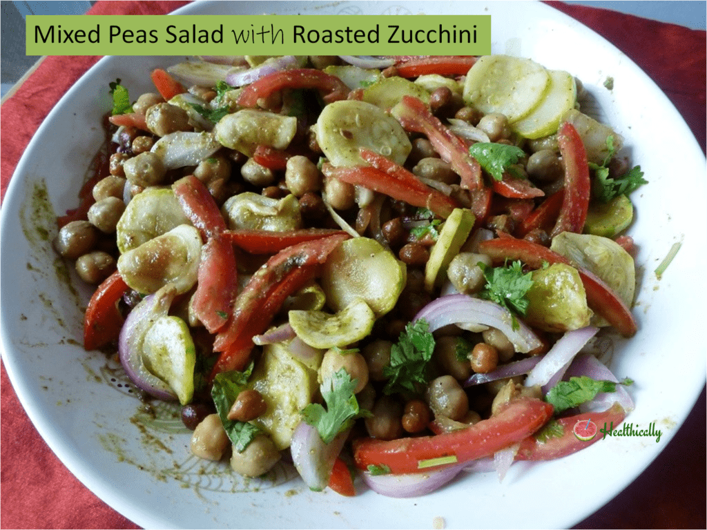 Mixed peas salad with roasted zucchini