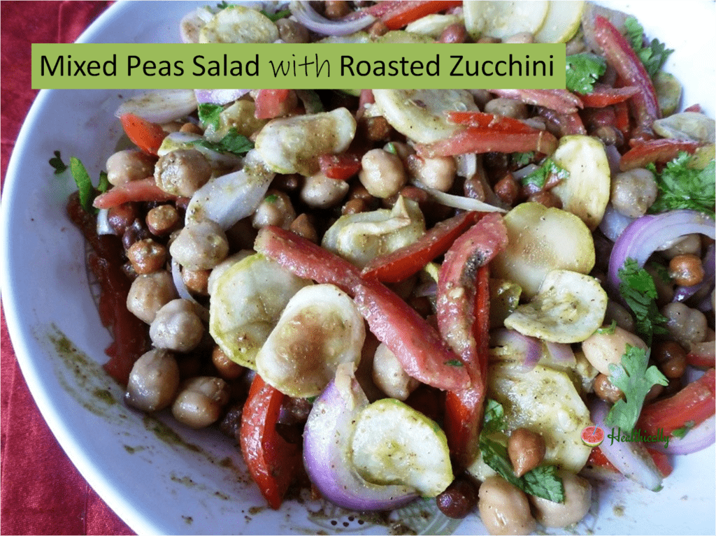 Mixed peas salad with roasted zucchini