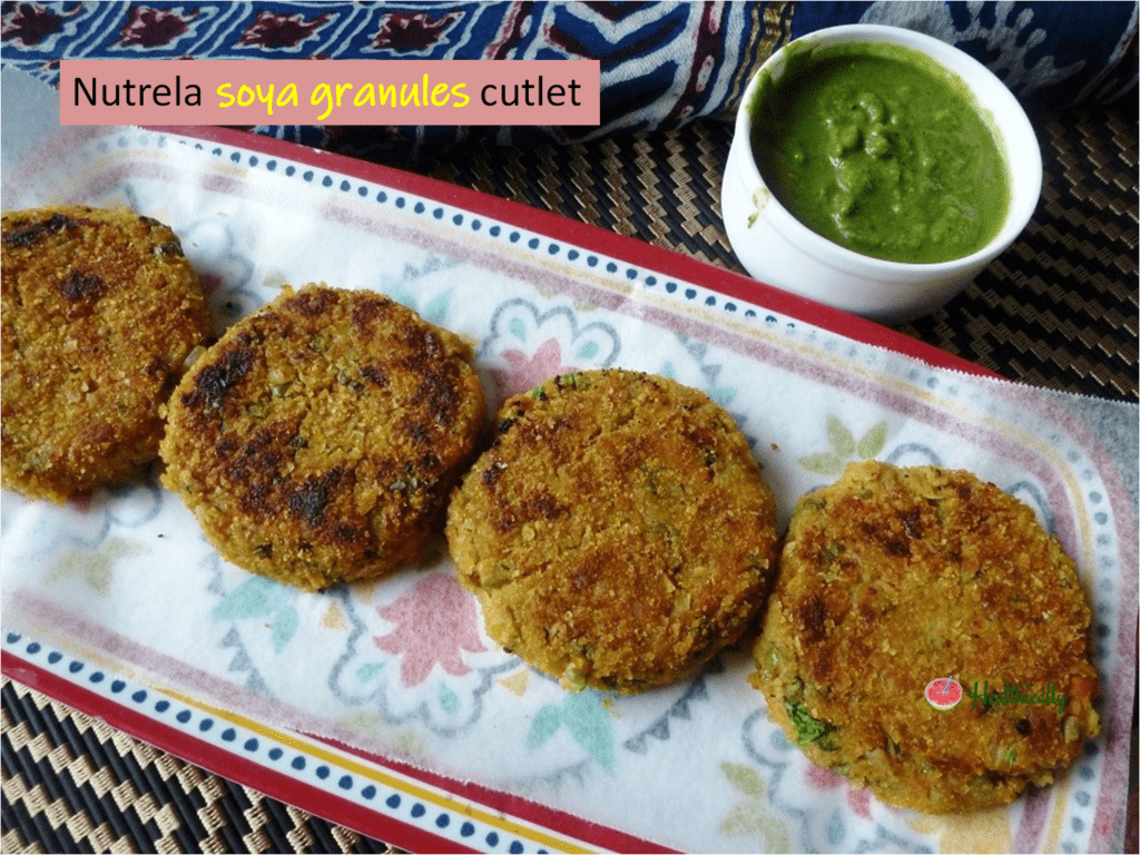 Healthy burger with soya patties / Nutrela soya granules cutlet recipe