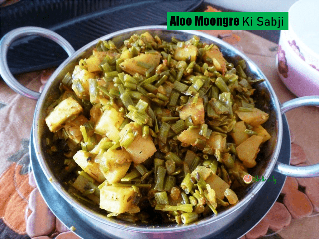 Aloo moongre ki sabji/Radish pods curry with potato