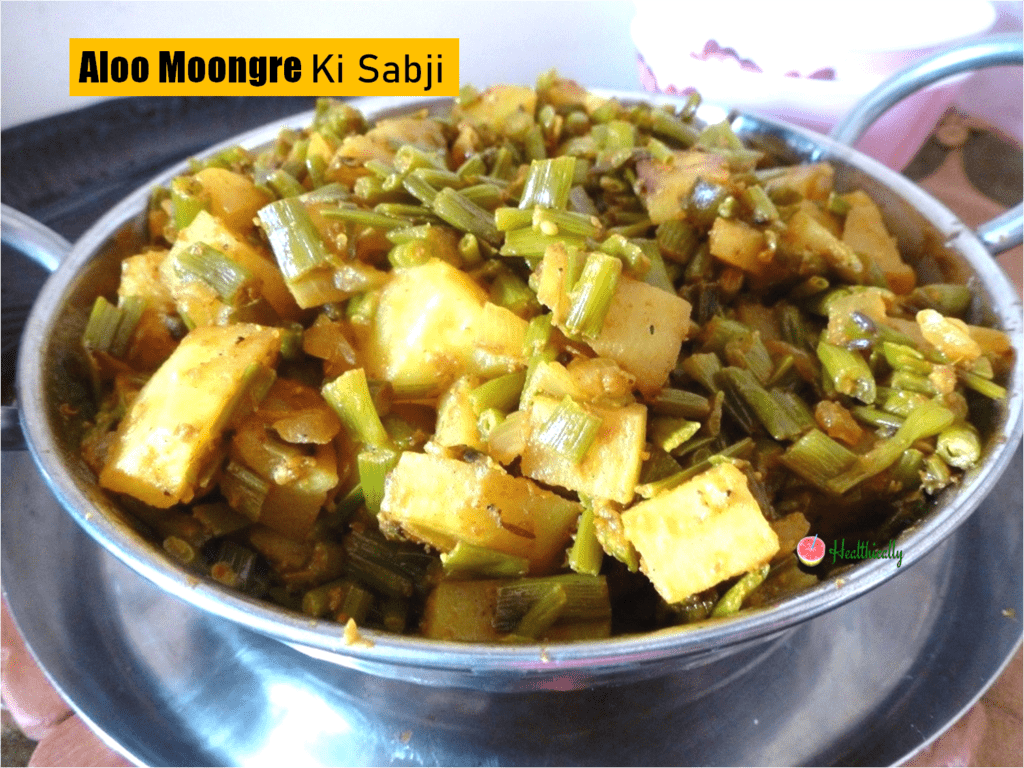 Aloo moongre ki sabji/Radish pods curry with potato