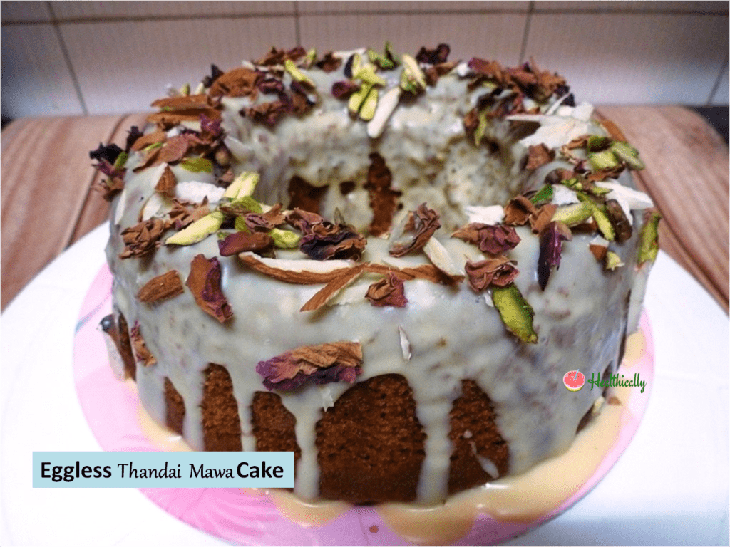 Easy eggless thandai mawa cake - Holi special