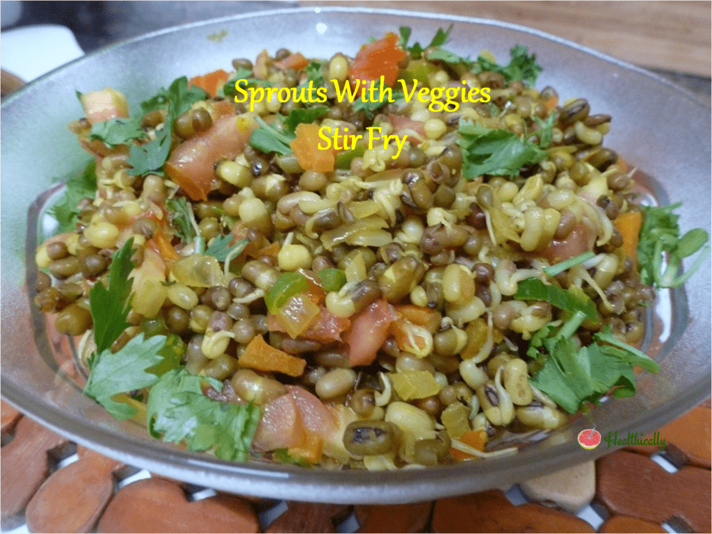 Sprouts With Veggies Stir Fry / Healthy Moong Dal Sprouts Recipe