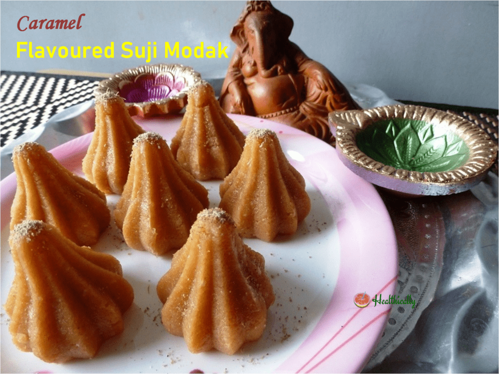 Caramel flavoured suji modak / Easy modak recipe