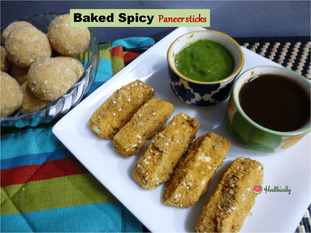 Baked spicy paneer sticks/ Indian cottage cheese snack recipe 