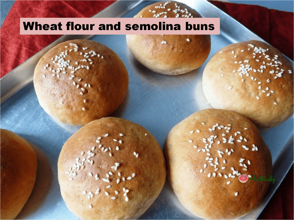 Wheat flour and semolina bun / Eggless burger bun recipe