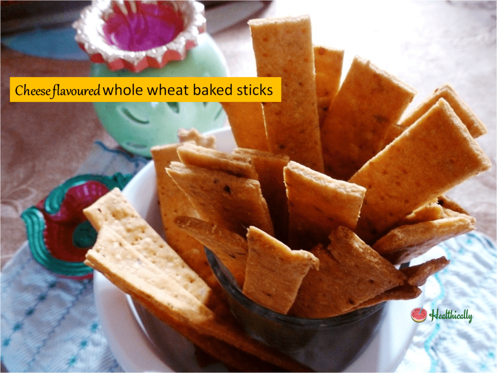 Cheese flavoured whole wheat baked sticks