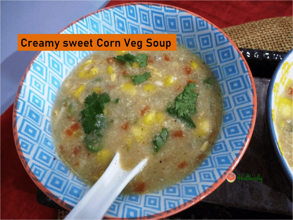 Creamy sweet corn veg soup