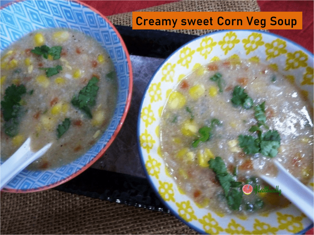 Creamy sweet corn veg soup