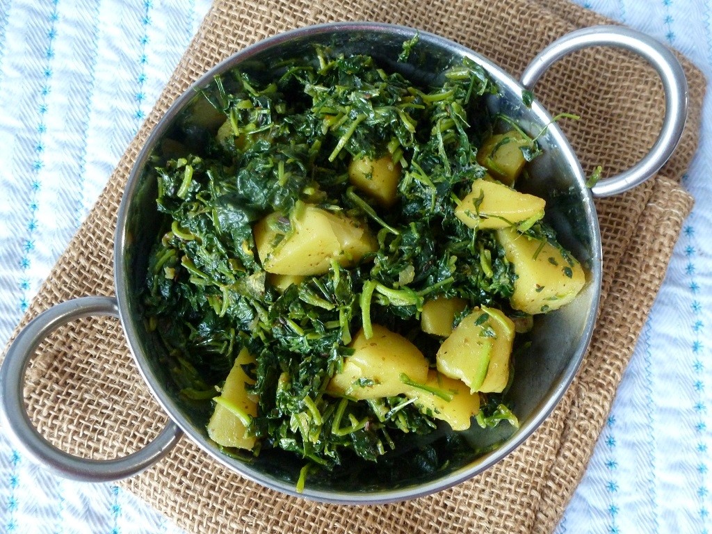 Aloo methi ki sabji/Potato fenugreek leaves dry curry