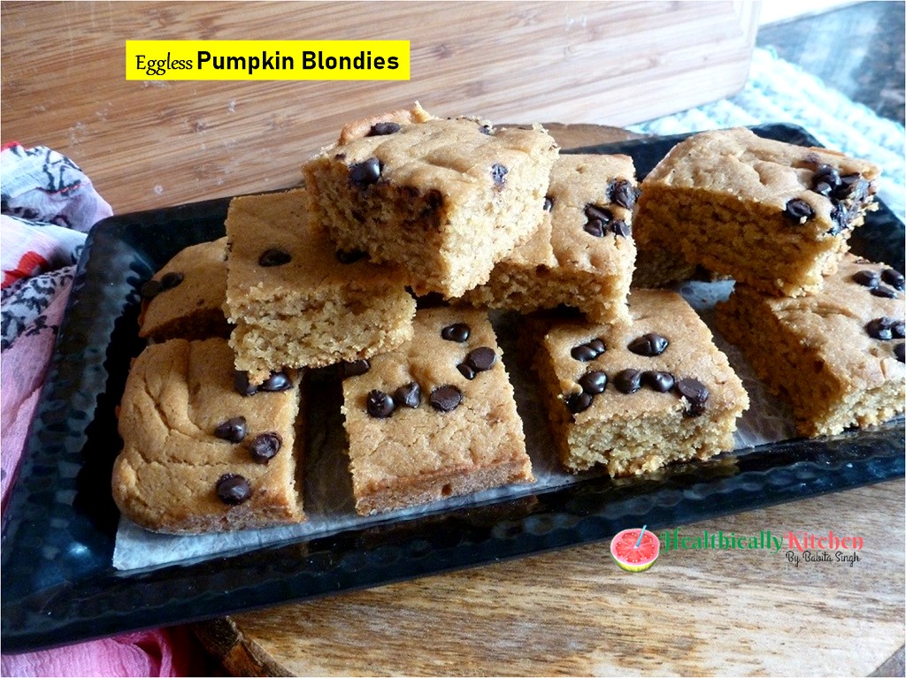   Eggless Best Pumpkin Blondies with Homemade Pumpkin Puree