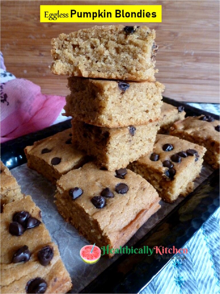   Eggless Best Pumpkin Blondies with Homemade Pumpkin Puree