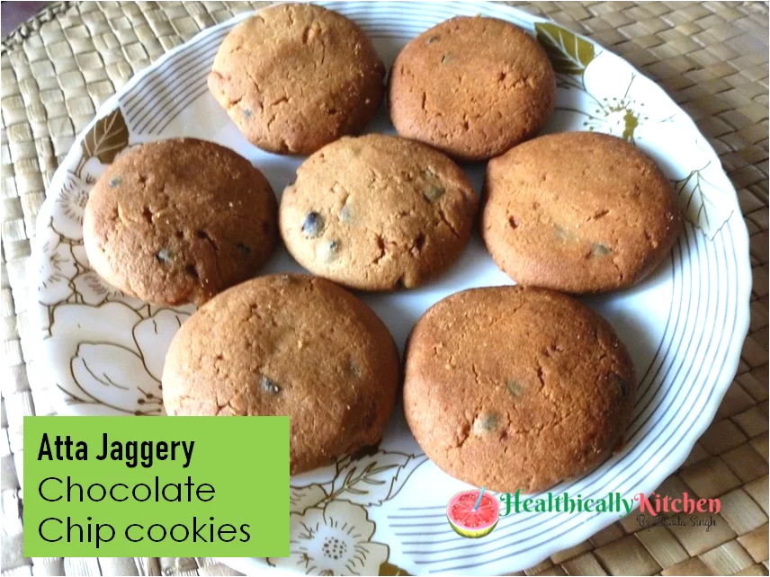 Atta Jaggery Cookies with Chocolate Chips | Eggless Healthy Cookies 2 atta cookies homemade