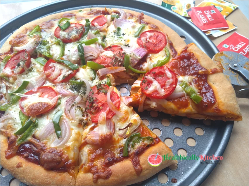 How to Make Pizza without Maida | Homemade Easy Wheat(Atta) Pizza Recipe from Scratch 1 healthy pizza with whole wheat flour