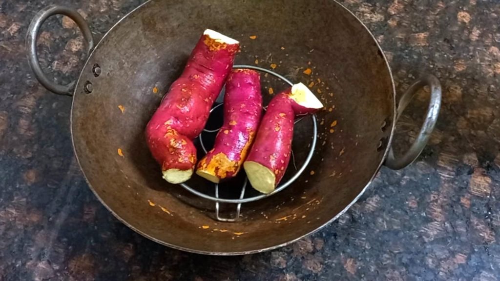 How to Cook Sweet Potatoes Without Water | 2 Easy Ways 4 arranged in a kadai Healthically Kitchen