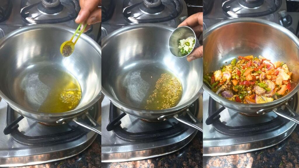 cooking of mix colured capsicum stir fry Healthically Kitchen