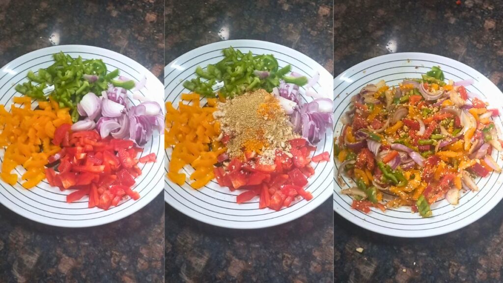 preparation of mix coloured bell peppers Healthically Kitchen