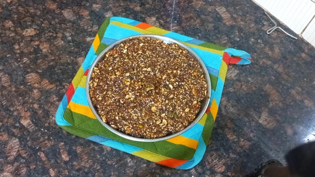 Janmashtami Special Mewa Paag Recipe – No Refined Sugar 22 evenly spread on a plate Healthically Kitchen