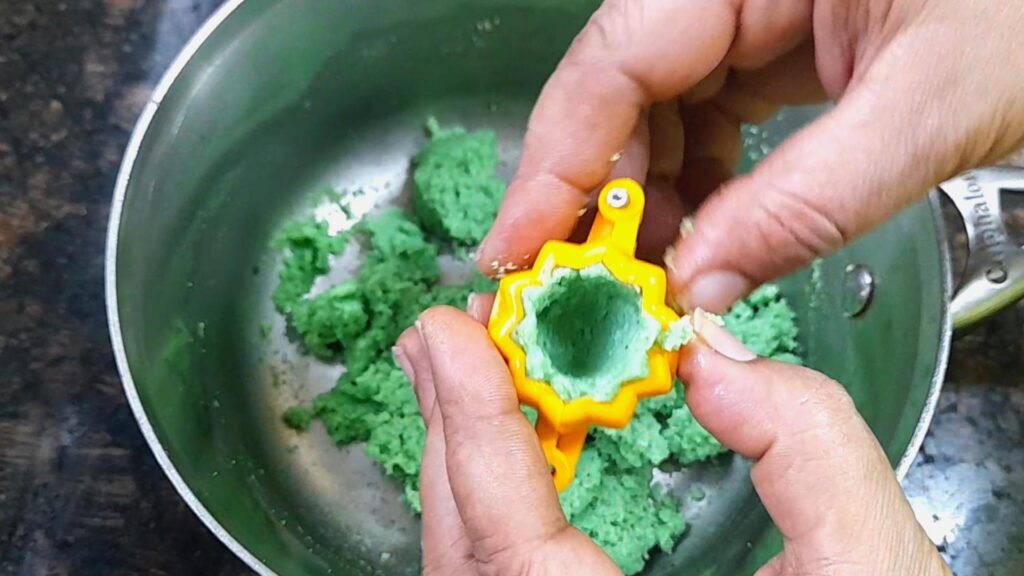Easy Paan Gulkand Modak Recipe (No Added Sugar) 15 fill the suji mixture like this Healthically Kitchen