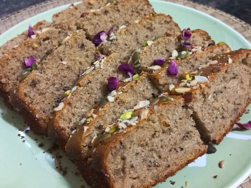 eggless nuts and seeds cake with whole wheat flour