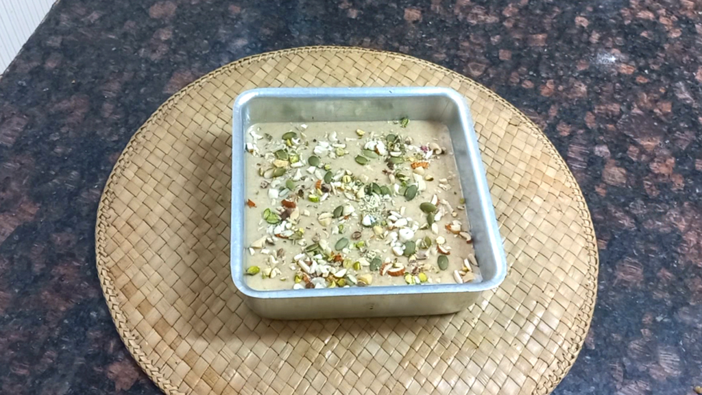 Eggless Nuts and Seeds Cake Without Maida | Atta Cake 13 garnish with nust and seeds Healthically Kitchen